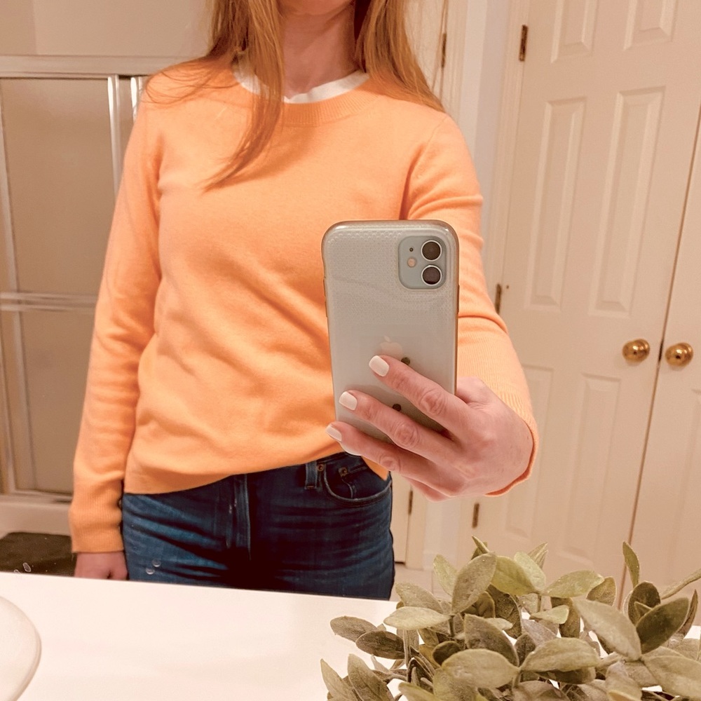 J Crew 100% cashmere sweater peach/ melon / orange / pink / guava size S